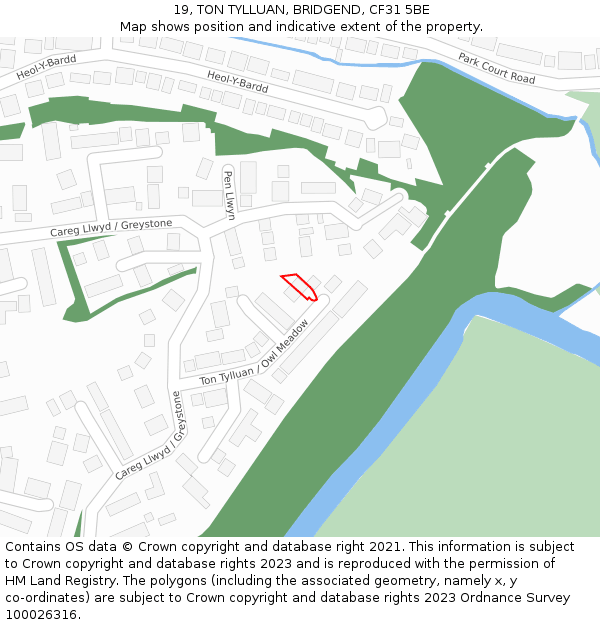 19, TON TYLLUAN, BRIDGEND, CF31 5BE: Location map and indicative extent of plot