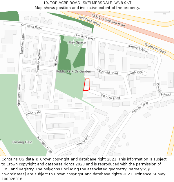 19, TOP ACRE ROAD, SKELMERSDALE, WN8 9NT: Location map and indicative extent of plot