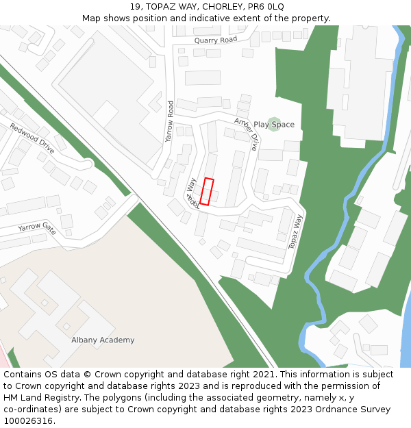 19, TOPAZ WAY, CHORLEY, PR6 0LQ: Location map and indicative extent of plot