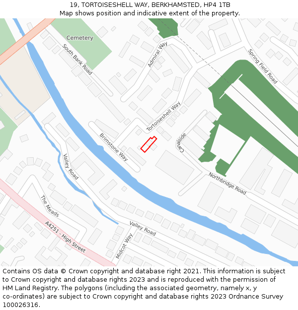 19, TORTOISESHELL WAY, BERKHAMSTED, HP4 1TB: Location map and indicative extent of plot