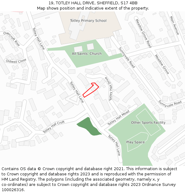 19, TOTLEY HALL DRIVE, SHEFFIELD, S17 4BB: Location map and indicative extent of plot
