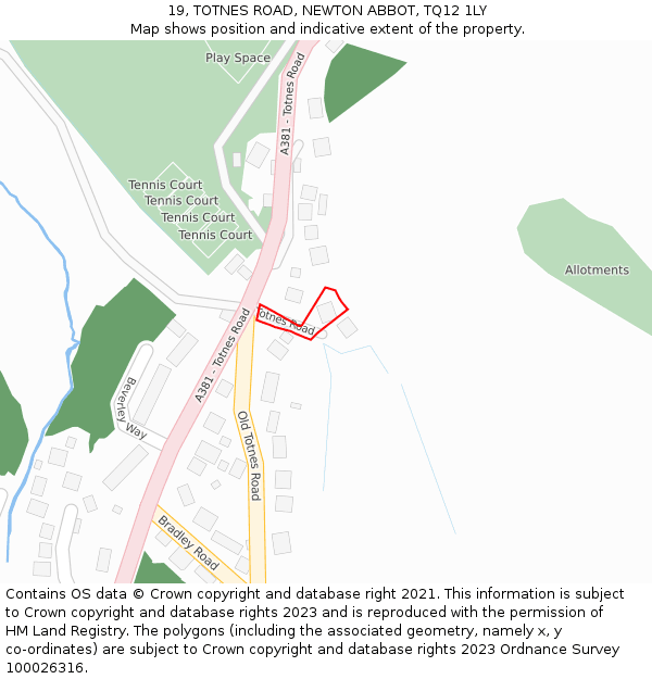 19, TOTNES ROAD, NEWTON ABBOT, TQ12 1LY: Location map and indicative extent of plot