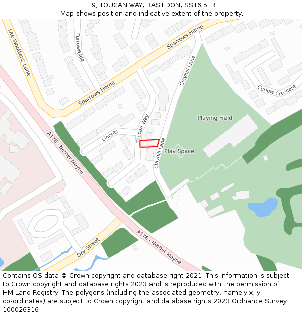 19, TOUCAN WAY, BASILDON, SS16 5ER: Location map and indicative extent of plot