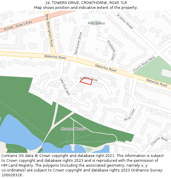 19, TOWERS DRIVE, CROWTHORNE, RG45 7LR: Location map and indicative extent of plot