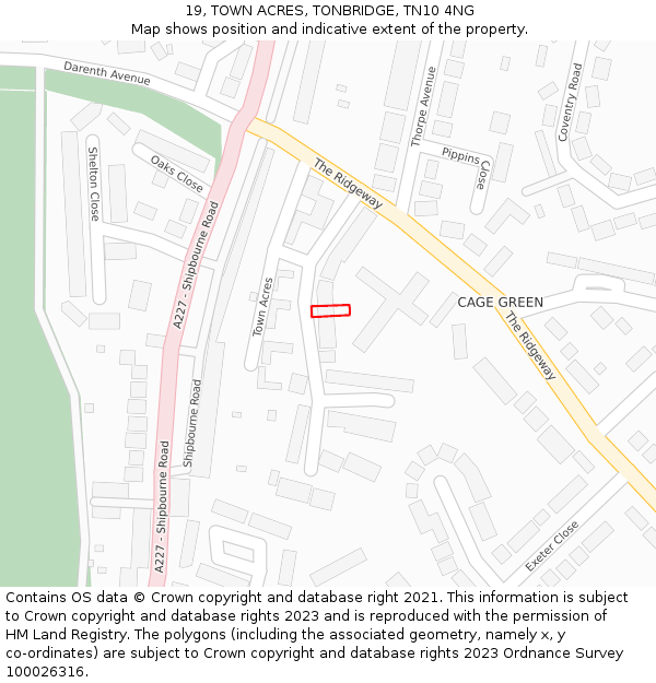 19, TOWN ACRES, TONBRIDGE, TN10 4NG: Location map and indicative extent of plot