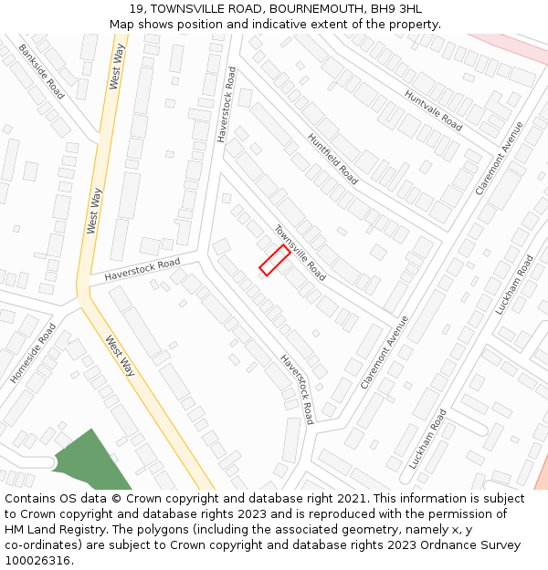 19, TOWNSVILLE ROAD, BOURNEMOUTH, BH9 3HL: Location map and indicative extent of plot