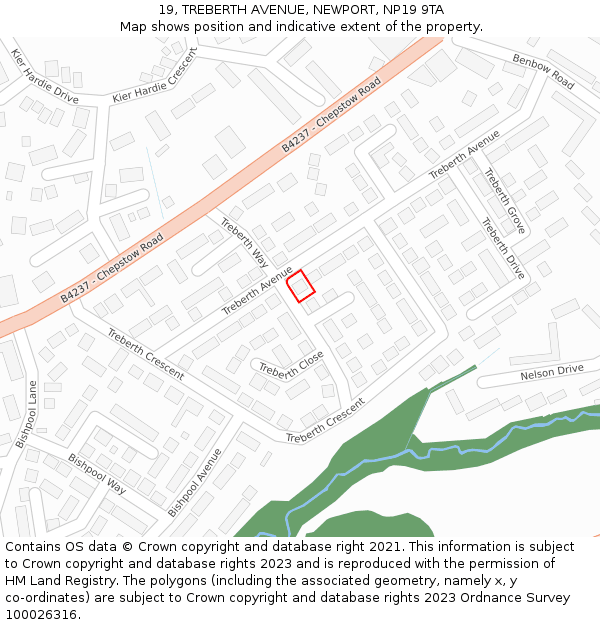 19, TREBERTH AVENUE, NEWPORT, NP19 9TA: Location map and indicative extent of plot