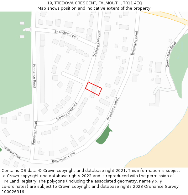 19, TREDOVA CRESCENT, FALMOUTH, TR11 4EQ: Location map and indicative extent of plot