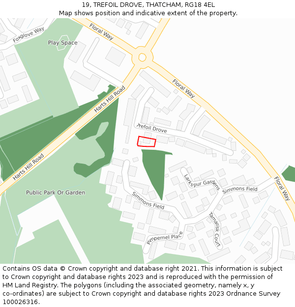 19, TREFOIL DROVE, THATCHAM, RG18 4EL: Location map and indicative extent of plot