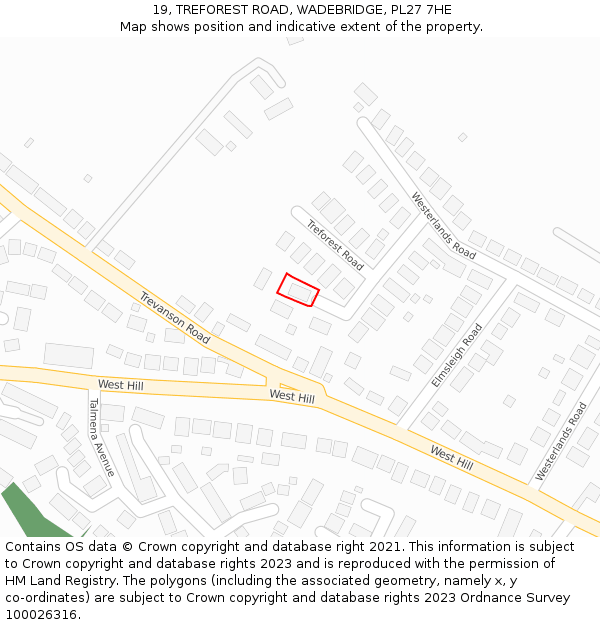 19, TREFOREST ROAD, WADEBRIDGE, PL27 7HE: Location map and indicative extent of plot