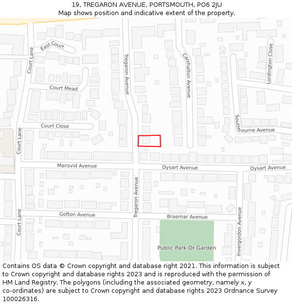 19, TREGARON AVENUE, PORTSMOUTH, PO6 2JU: Location map and indicative extent of plot