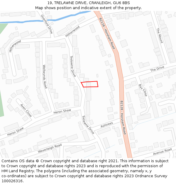 19, TRELAWNE DRIVE, CRANLEIGH, GU6 8BS: Location map and indicative extent of plot