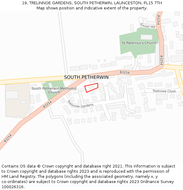 19, TRELINNOE GARDENS, SOUTH PETHERWIN, LAUNCESTON, PL15 7TH: Location map and indicative extent of plot