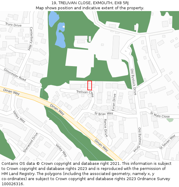 19, TRELIVAN CLOSE, EXMOUTH, EX8 5RJ: Location map and indicative extent of plot