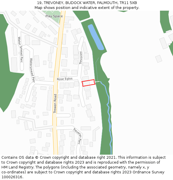 19, TREVONEY, BUDOCK WATER, FALMOUTH, TR11 5XB: Location map and indicative extent of plot