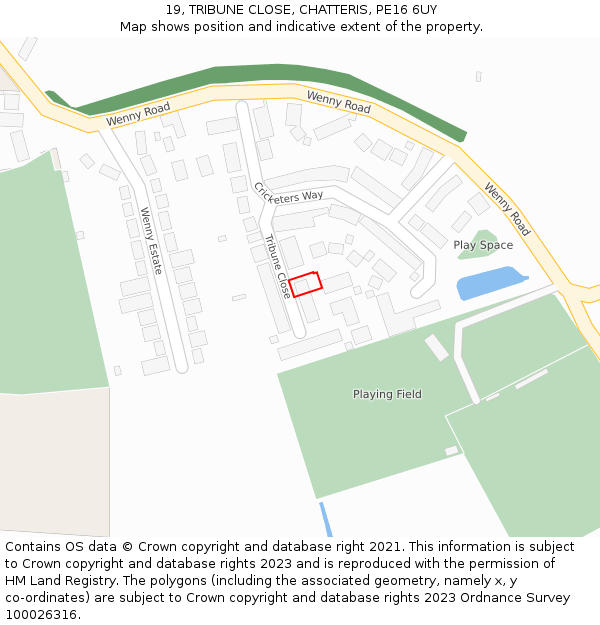 19, TRIBUNE CLOSE, CHATTERIS, PE16 6UY: Location map and indicative extent of plot