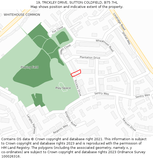 19, TRICKLEY DRIVE, SUTTON COLDFIELD, B75 7HL: Location map and indicative extent of plot