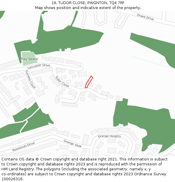 19, TUDOR CLOSE, PAIGNTON, TQ4 7RF: Location map and indicative extent of plot