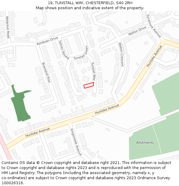 19, TUNSTALL WAY, CHESTERFIELD, S40 2RH: Location map and indicative extent of plot