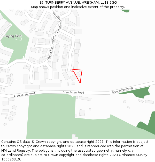 19, TURNBERRY AVENUE, WREXHAM, LL13 9GG: Location map and indicative extent of plot