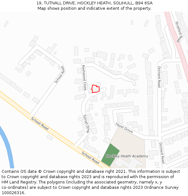 19, TUTNALL DRIVE, HOCKLEY HEATH, SOLIHULL, B94 6SA: Location map and indicative extent of plot