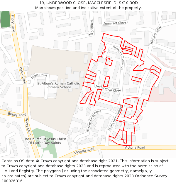 19, UNDERWOOD CLOSE, MACCLESFIELD, SK10 3QD: Location map and indicative extent of plot