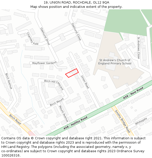 19, UNION ROAD, ROCHDALE, OL12 9QA: Location map and indicative extent of plot