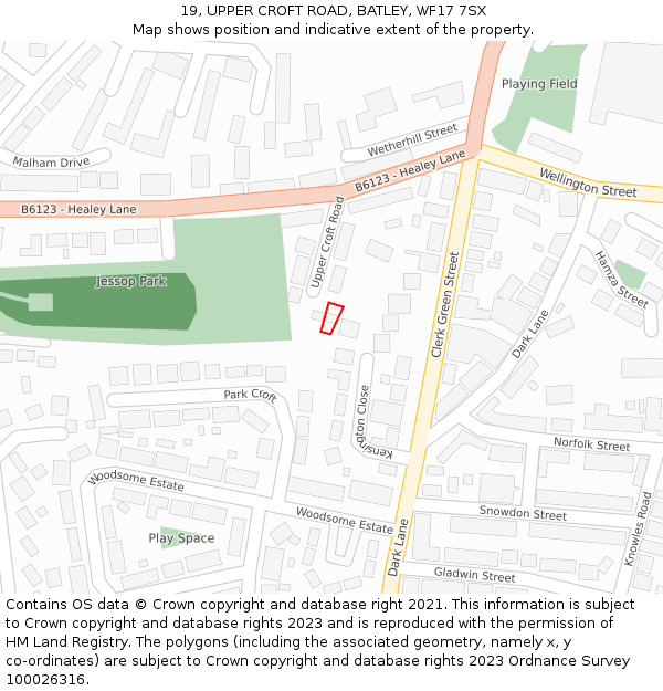 19, UPPER CROFT ROAD, BATLEY, WF17 7SX: Location map and indicative extent of plot