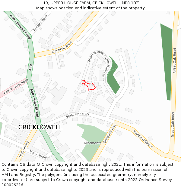 19, UPPER HOUSE FARM, CRICKHOWELL, NP8 1BZ: Location map and indicative extent of plot