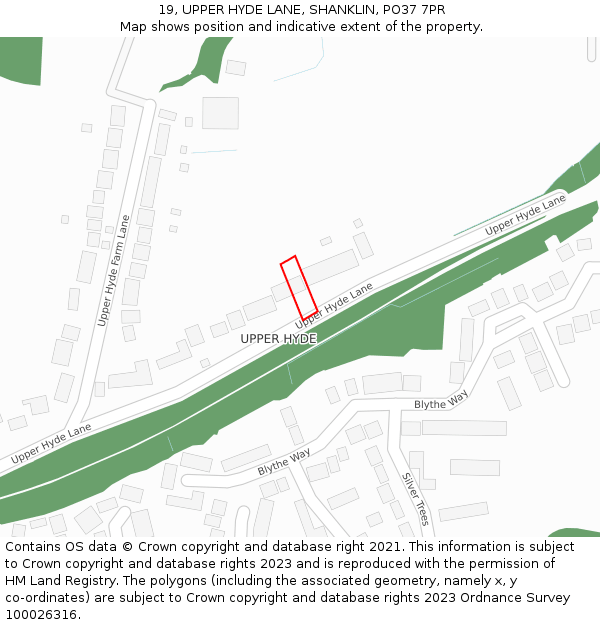 19, UPPER HYDE LANE, SHANKLIN, PO37 7PR: Location map and indicative extent of plot