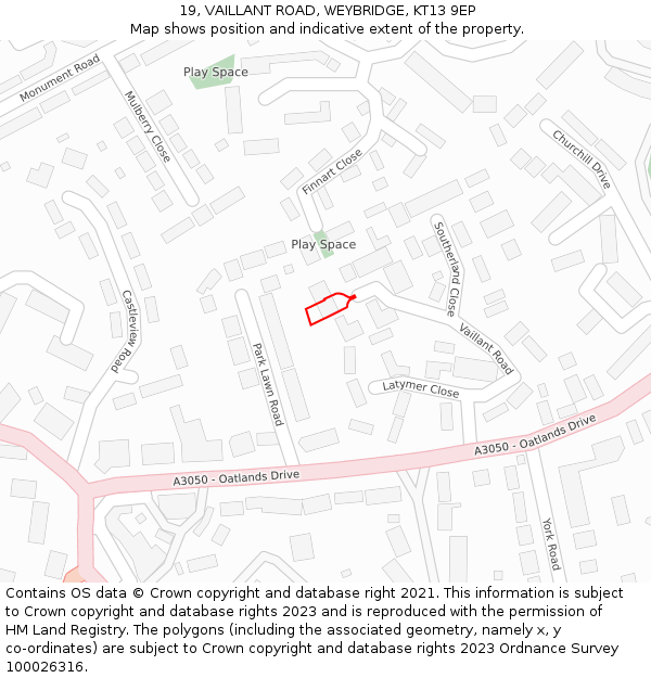 19, VAILLANT ROAD, WEYBRIDGE, KT13 9EP: Location map and indicative extent of plot