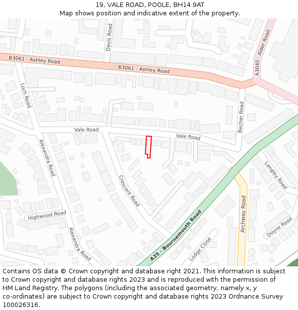 19, VALE ROAD, POOLE, BH14 9AT: Location map and indicative extent of plot