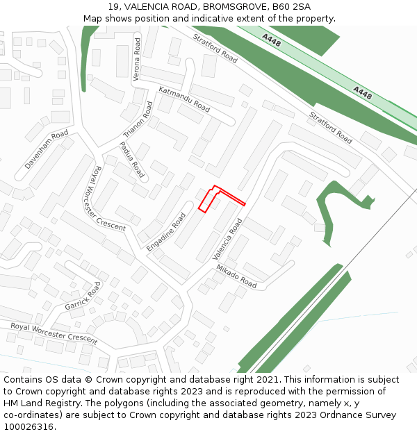 19, VALENCIA ROAD, BROMSGROVE, B60 2SA: Location map and indicative extent of plot