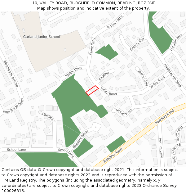 19, VALLEY ROAD, BURGHFIELD COMMON, READING, RG7 3NF: Location map and indicative extent of plot