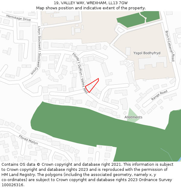 19, VALLEY WAY, WREXHAM, LL13 7GW: Location map and indicative extent of plot