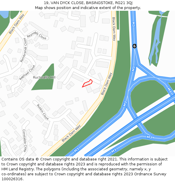 19, VAN DYCK CLOSE, BASINGSTOKE, RG21 3QJ: Location map and indicative extent of plot