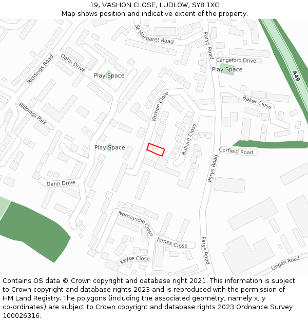 19, VASHON CLOSE, LUDLOW, SY8 1XG: Location map and indicative extent of plot