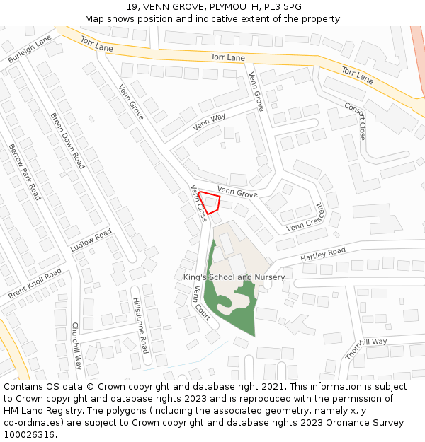 19, VENN GROVE, PLYMOUTH, PL3 5PG: Location map and indicative extent of plot