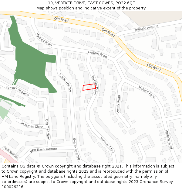 19, VEREKER DRIVE, EAST COWES, PO32 6QE: Location map and indicative extent of plot