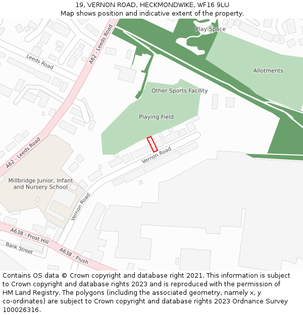 19, VERNON ROAD, HECKMONDWIKE, WF16 9LU: Location map and indicative extent of plot