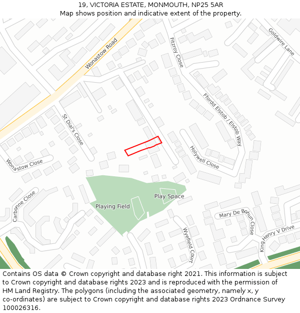 19, VICTORIA ESTATE, MONMOUTH, NP25 5AR: Location map and indicative extent of plot