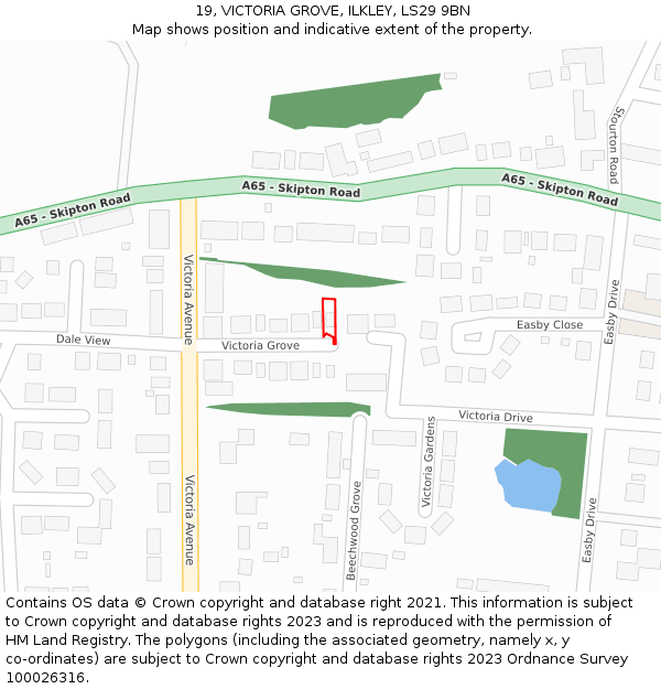 19, VICTORIA GROVE, ILKLEY, LS29 9BN: Location map and indicative extent of plot