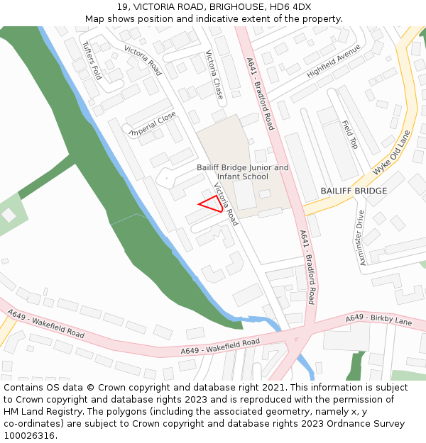 19, VICTORIA ROAD, BRIGHOUSE, HD6 4DX: Location map and indicative extent of plot