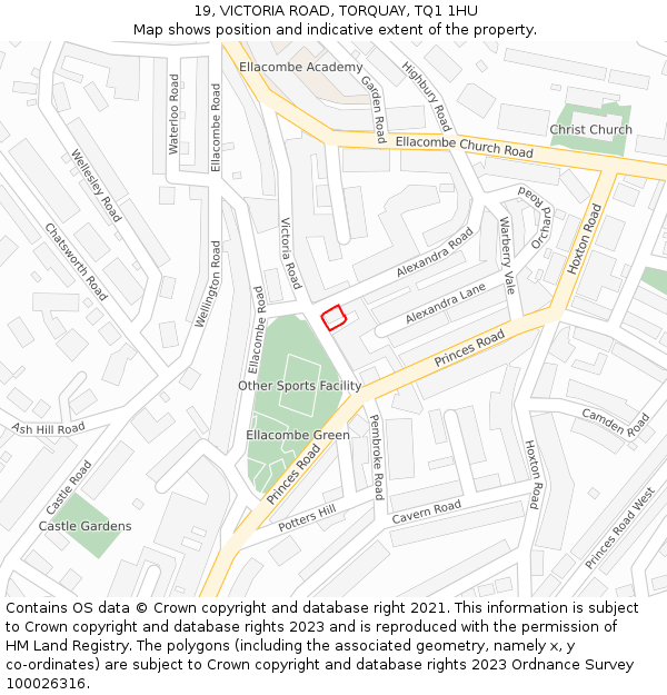 19, VICTORIA ROAD, TORQUAY, TQ1 1HU: Location map and indicative extent of plot