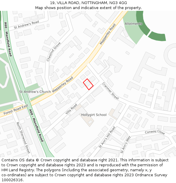 19, VILLA ROAD, NOTTINGHAM, NG3 4GG: Location map and indicative extent of plot