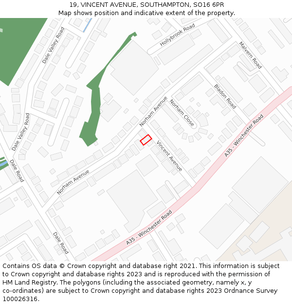 19, VINCENT AVENUE, SOUTHAMPTON, SO16 6PR: Location map and indicative extent of plot