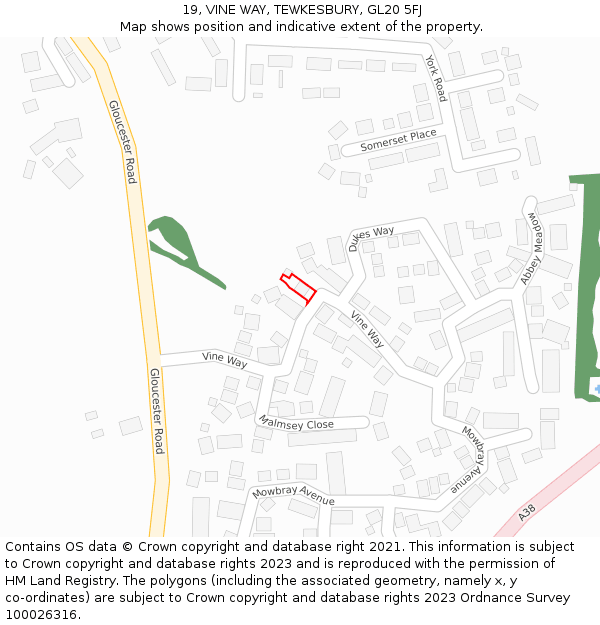 19, VINE WAY, TEWKESBURY, GL20 5FJ: Location map and indicative extent of plot