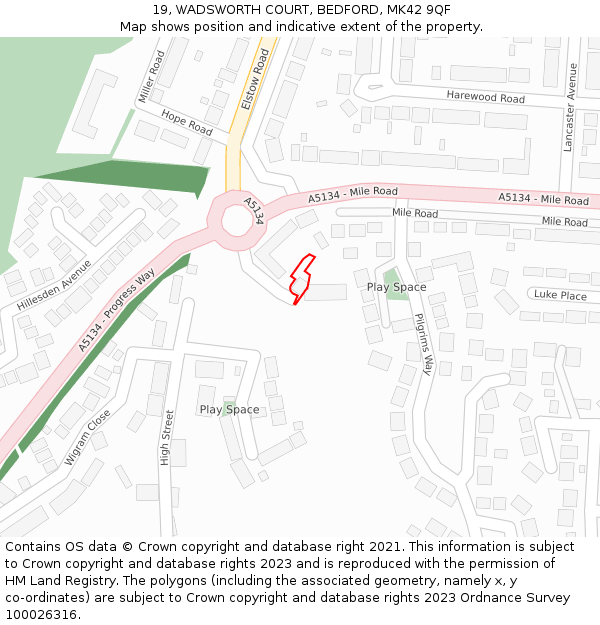 19, WADSWORTH COURT, BEDFORD, MK42 9QF: Location map and indicative extent of plot