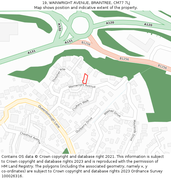 19, WAINWRIGHT AVENUE, BRAINTREE, CM77 7LJ: Location map and indicative extent of plot