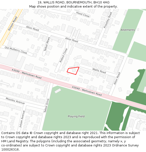19, WALLIS ROAD, BOURNEMOUTH, BH10 4AG: Location map and indicative extent of plot